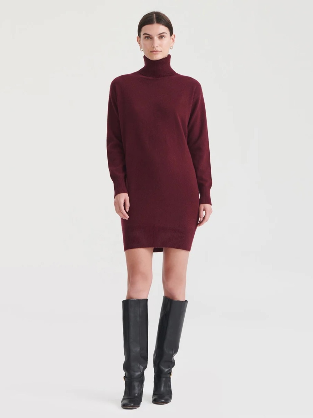 NAADAM 100% Mongolian Cashmere Turtleneck Sweater Dress Merlot XS